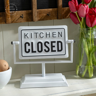 Reversible Kitchen Sign – Open & Closed | Vintage Style White Countertop Display