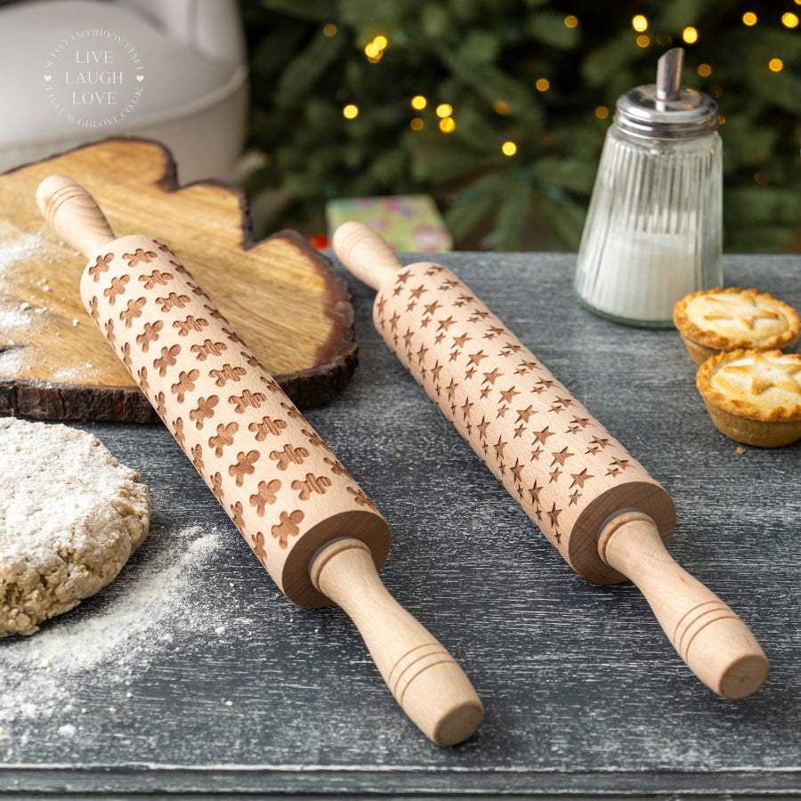 Festive Wooden Rolling Pin for Decorative Baking