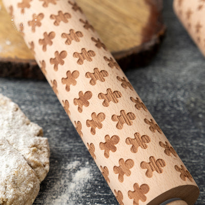 Festive Wooden Rolling Pin for Decorative Baking