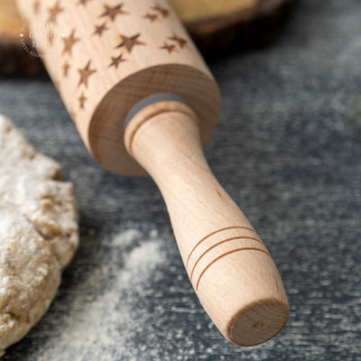 Festive Wooden Rolling Pin for Decorative Baking