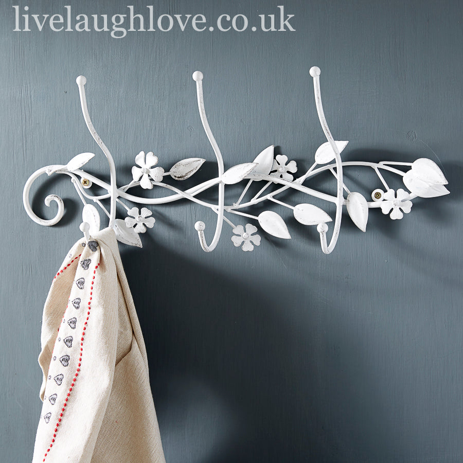 Shabby Chic White Floral Decorative Metal Hooks