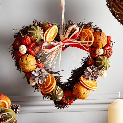 Festive Heart-Shaped Wreath with Dried Oranges & Pinecones