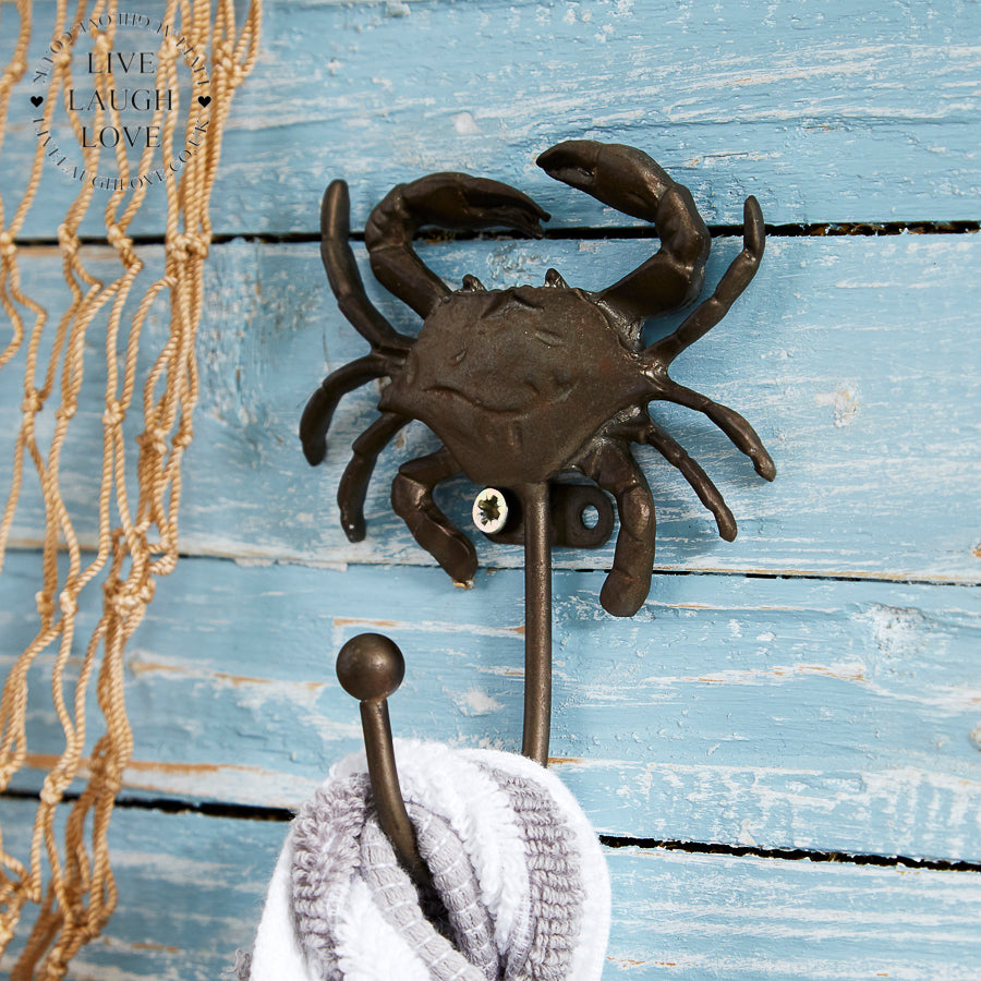 Rustic Metal Crab Wall Hook - Nautical Coastal Decor