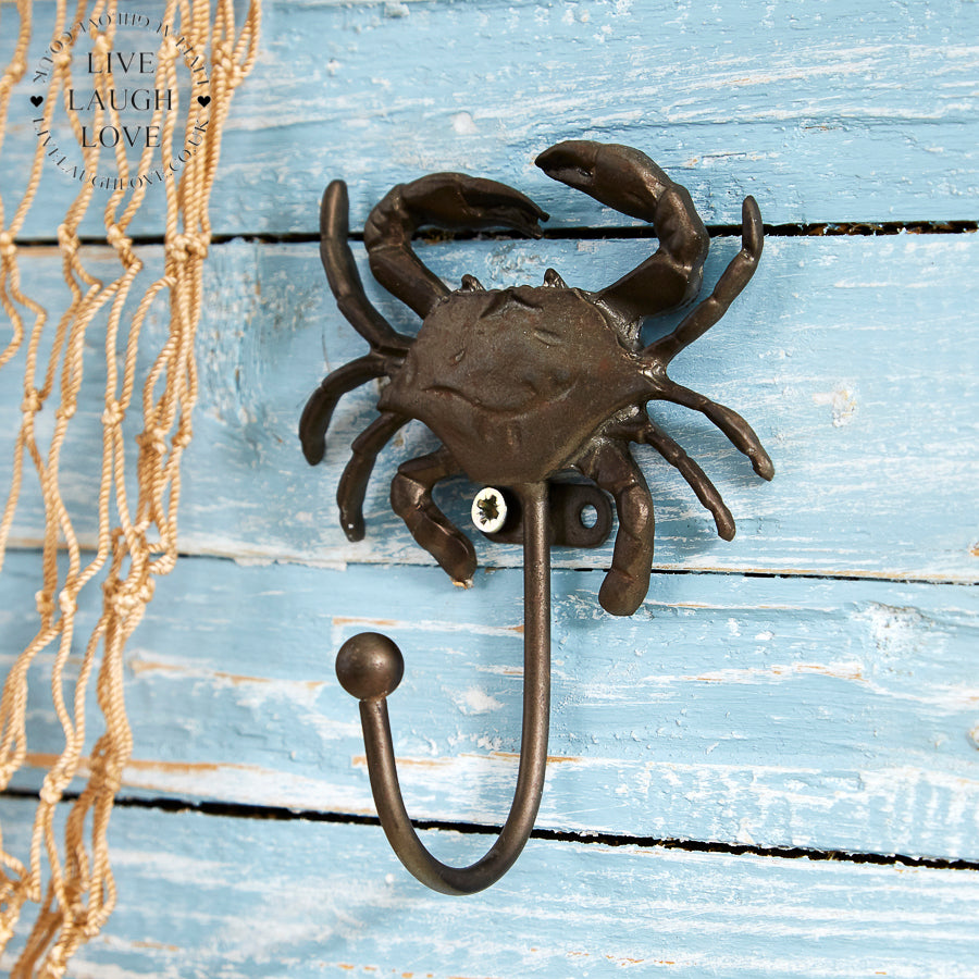 Rustic Metal Crab Wall Hook - Nautical Coastal Decor