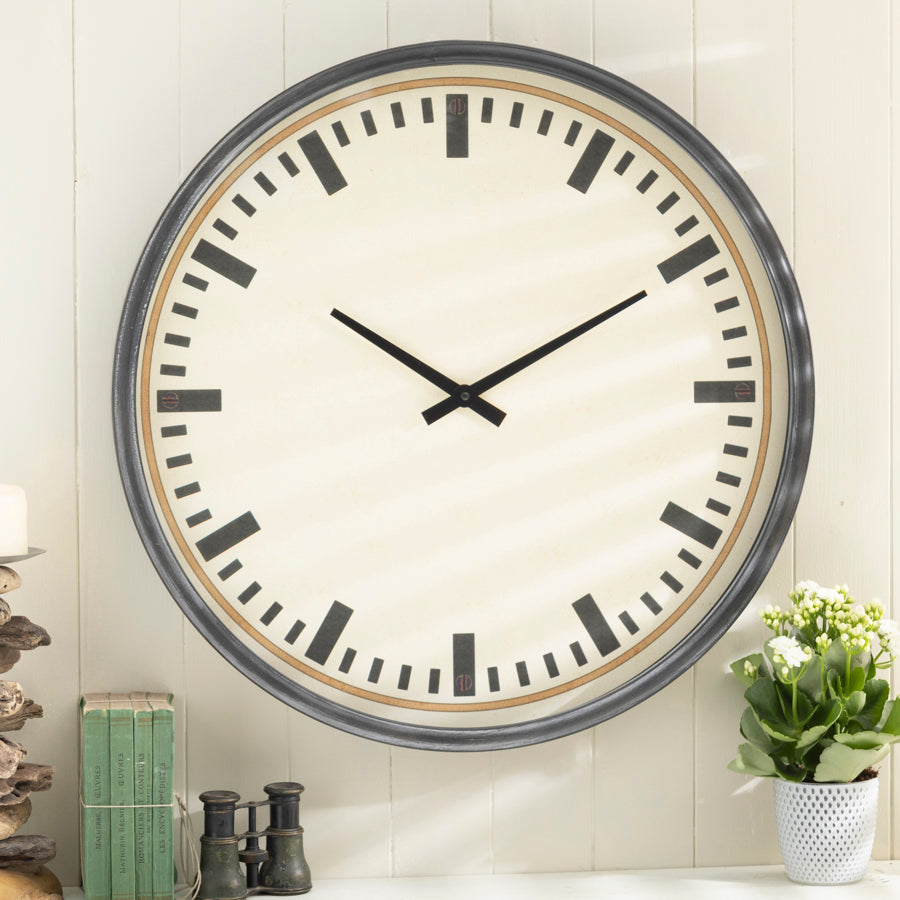 Large Metal & Glass Station Wall Clock