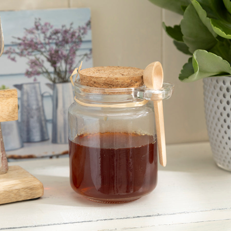 Glass Storage Jar with Cork Lid and Wooden Spoon