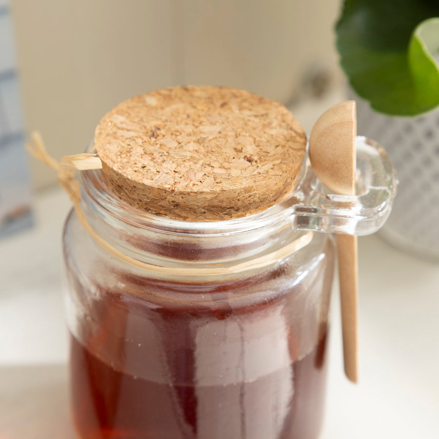 Glass Storage Jar with Cork Lid and Wooden Spoon