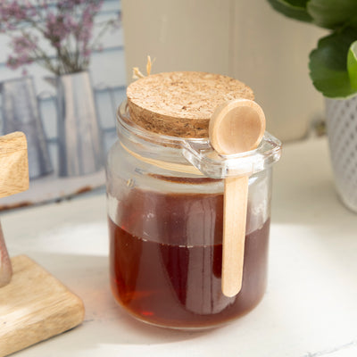 Glass Storage Jar with Cork Lid and Wooden Spoon