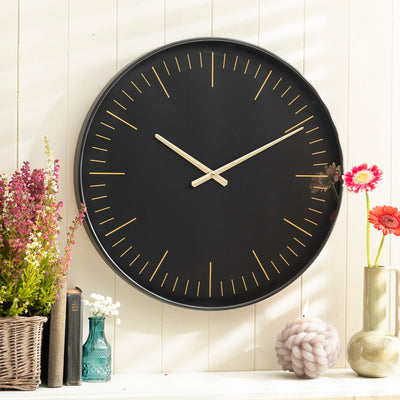 Minimalist Black Wall Clock with Gold Accents