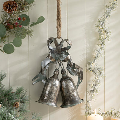 Metal Rustic Christmas Bells on Jute Rope