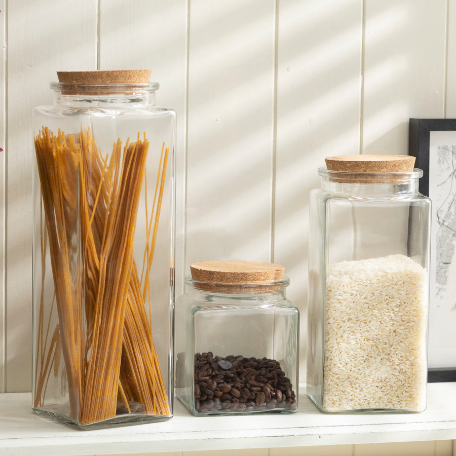 Square Glass Storage Jar with Cork Lid