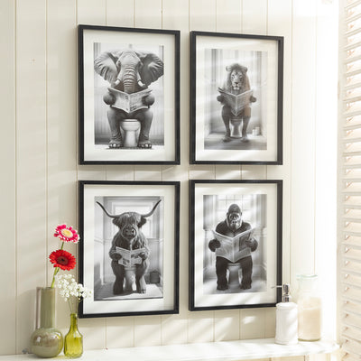 Quirky Animal Reading on the Toilet Framed Print