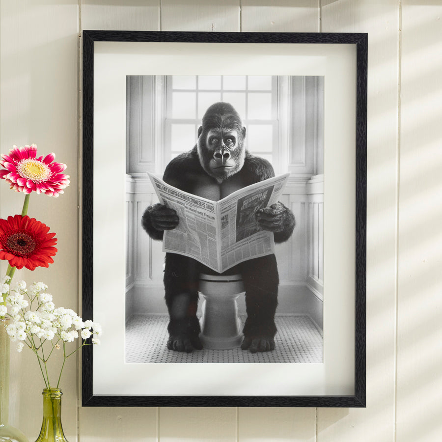 Quirky Animal Reading on the Toilet Framed Print