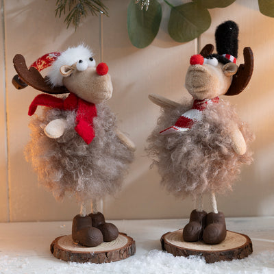 Standing Fluffy Reindeer with Hat and Scarf