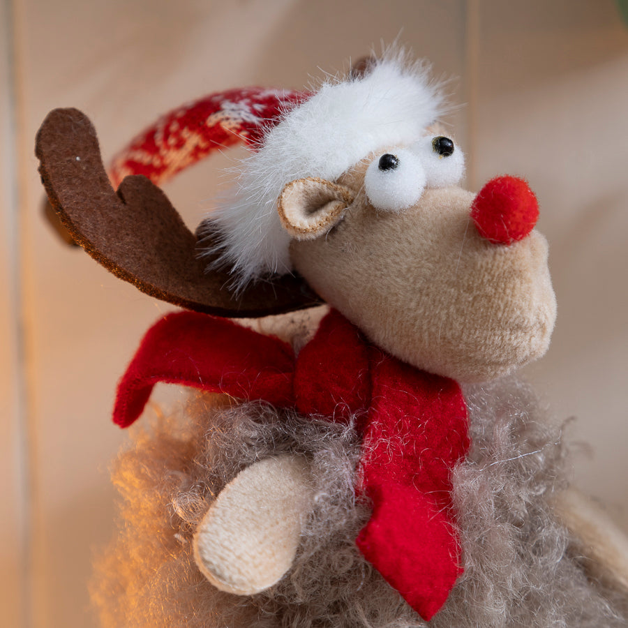 Standing Fluffy Reindeer with Hat and Scarf