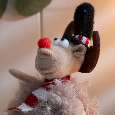 Standing Fluffy Reindeer with Hat and Scarf