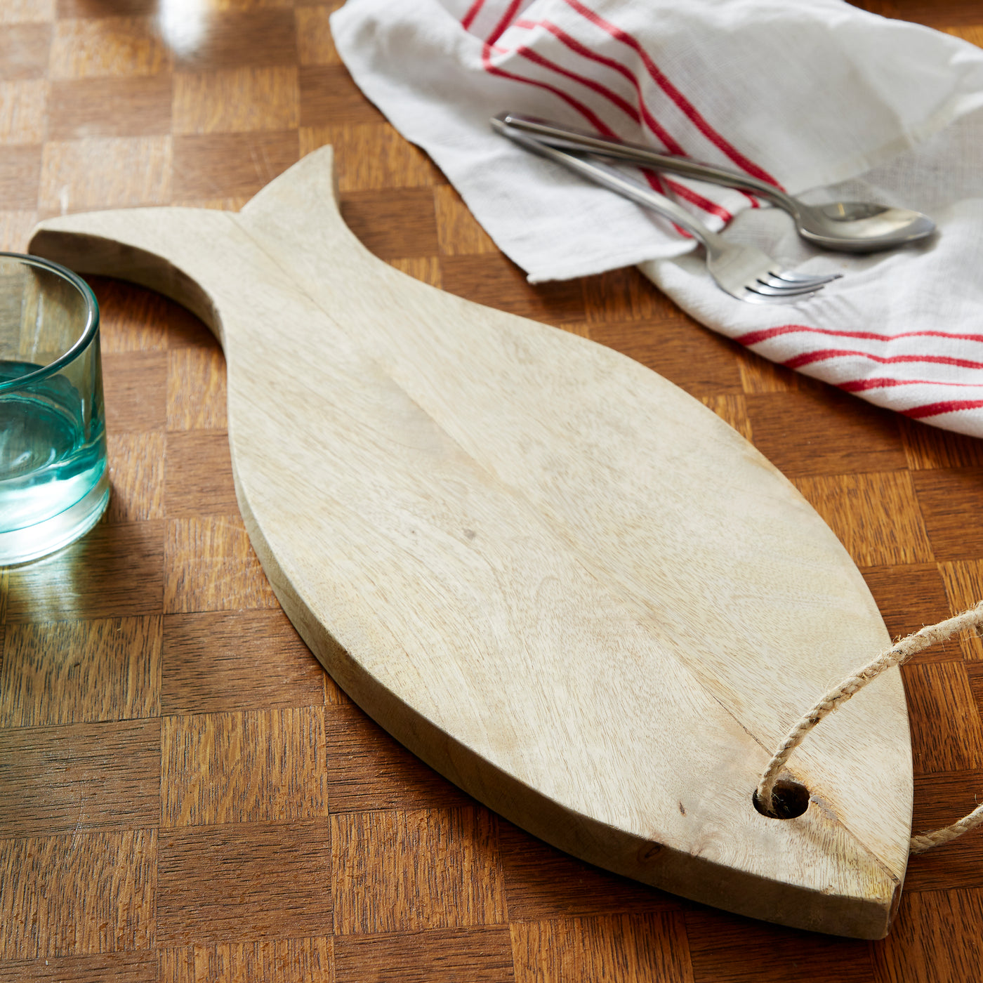 Fish Shaped Wooden Chopping Board W/ Rope