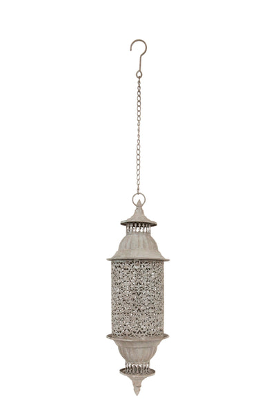 Metal Hanging Garden Lantern with Filigree Design