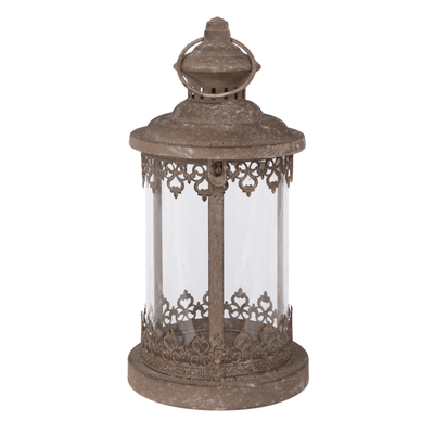 Vintage Style Metal & Glass Lantern with Filigree Detail
