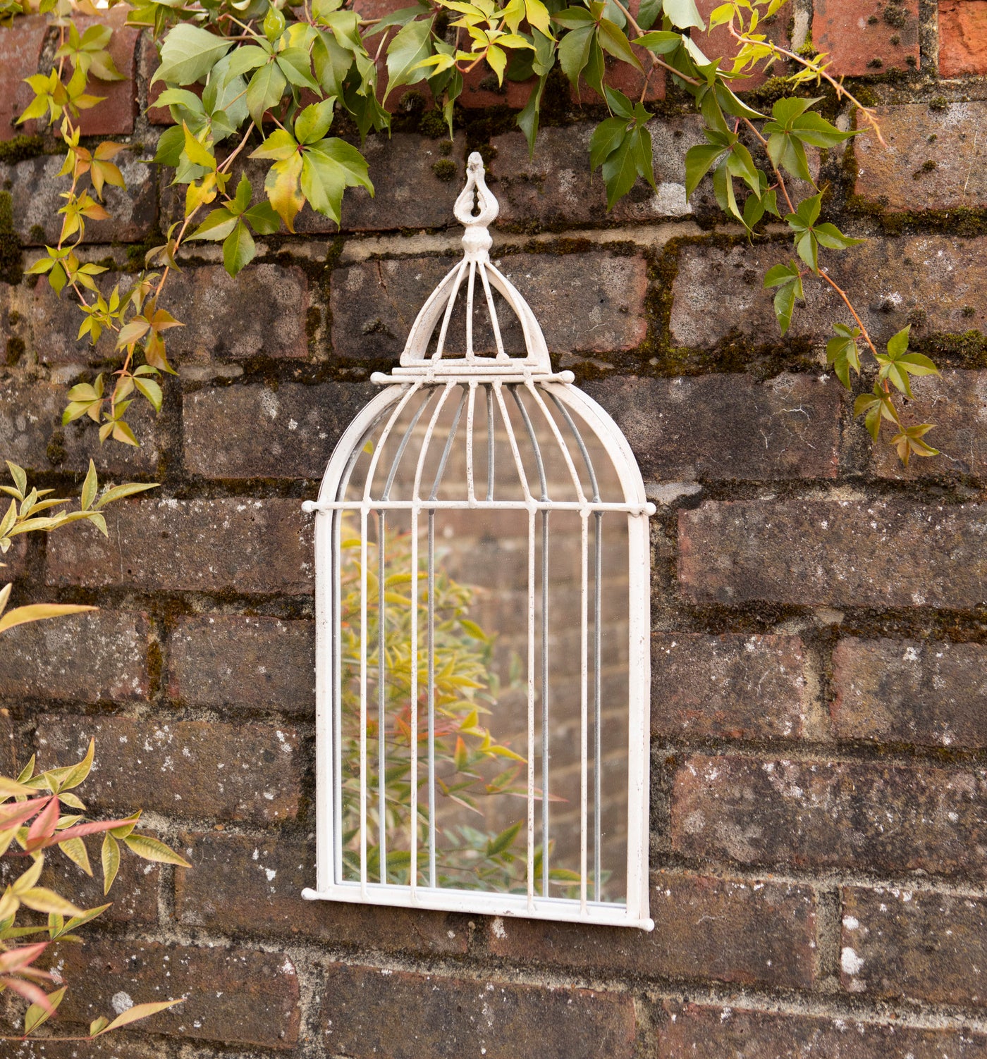 Vintage Birdcage-Style Garden Mirror in Antique White