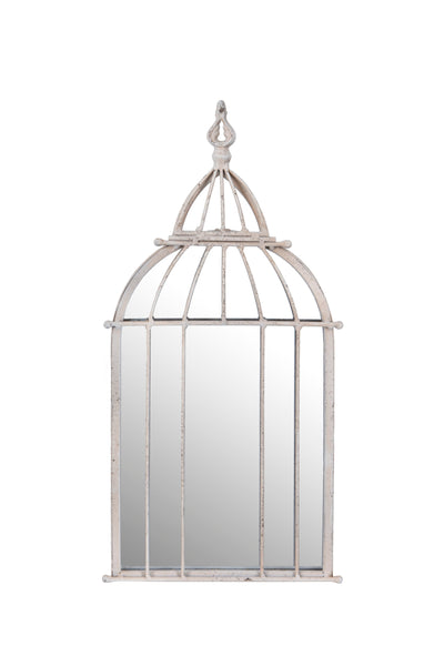 Vintage Birdcage-Style Garden Mirror in Antique White