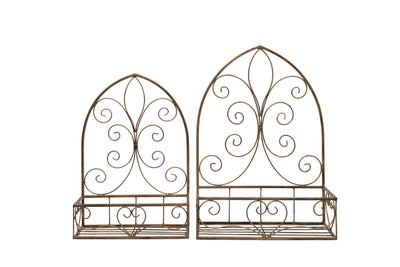 Rustic Arched Metal Planter with Decorative Scrollwork