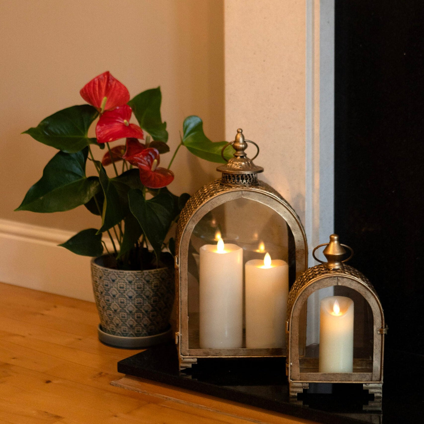 Vintage Gold Lantern & Candle Holder  – Sold individually or as a set.