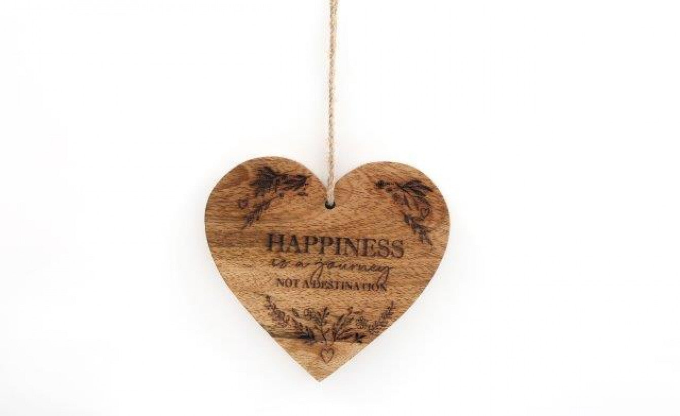 Engraved Wooden Heart Hanging Plaque - "Happiness"