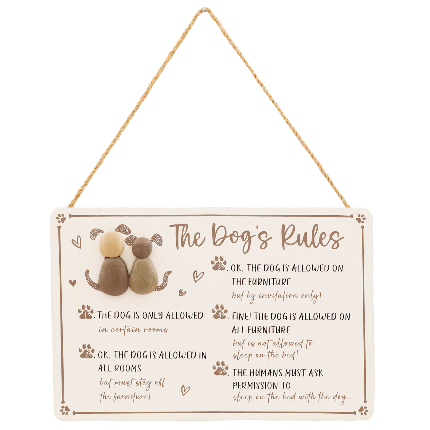 Dog Rules Fun Wall Plaque with Pebbles and Heart Detail