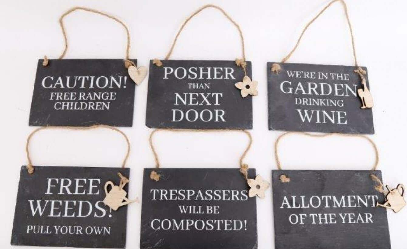 Quirky Hanging Slate Garden Signs