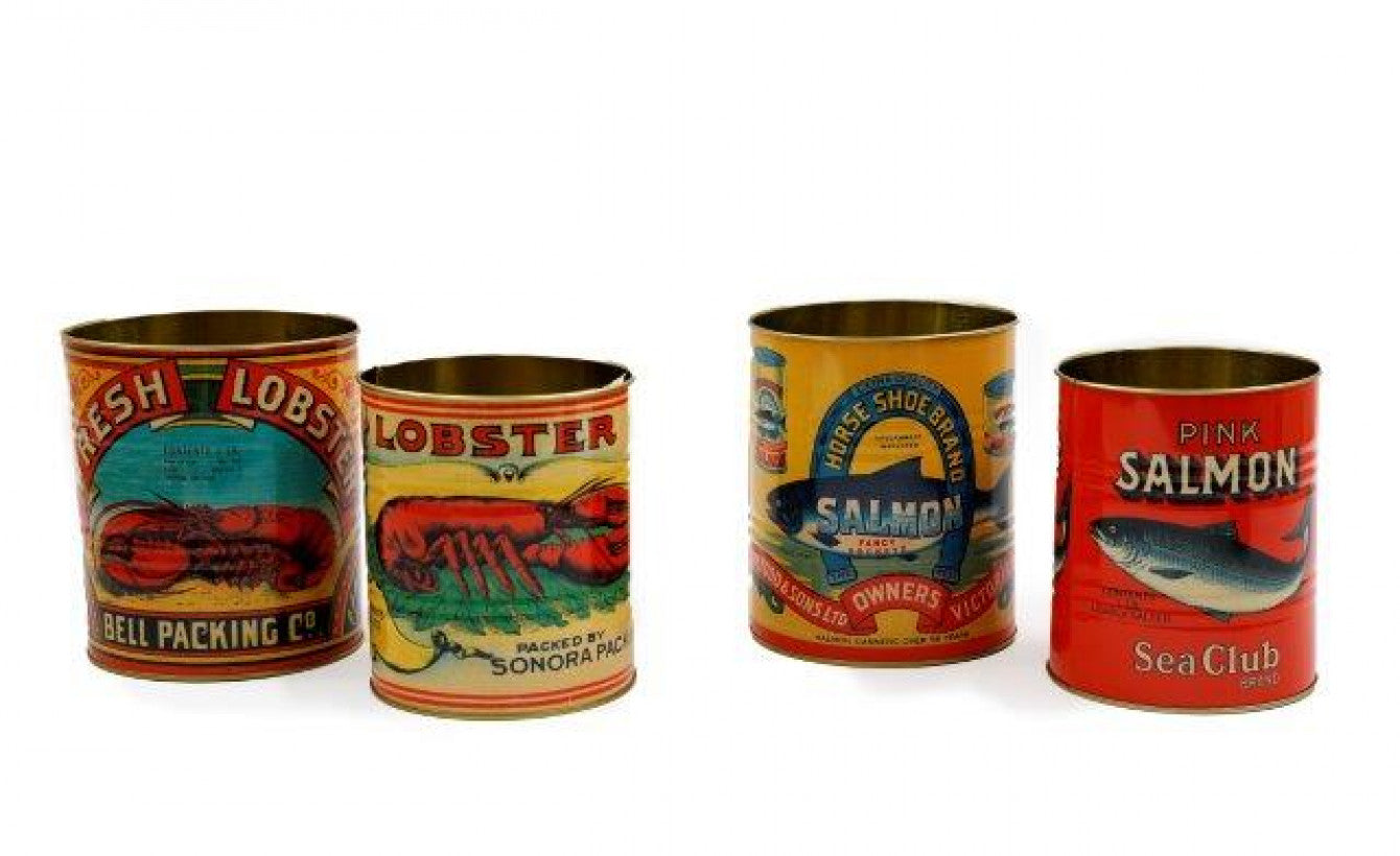 Vintage-Style Seafood Tin Planter – Lobster & Salmon Designs