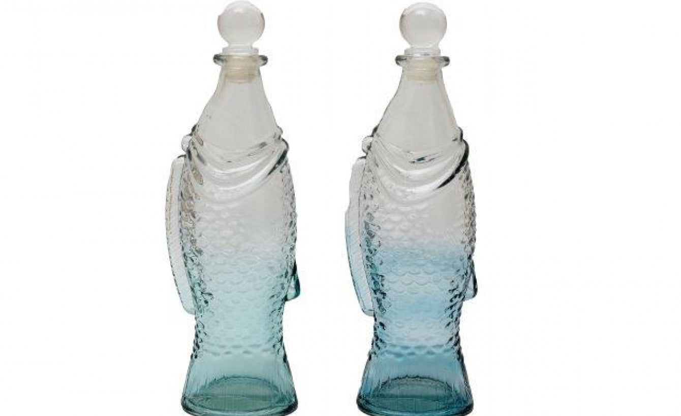 Glass Fish-Shaped Bottle with Stopper - Nautical Home Decor