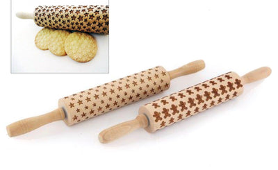 Festive Wooden Rolling Pin for Decorative Baking