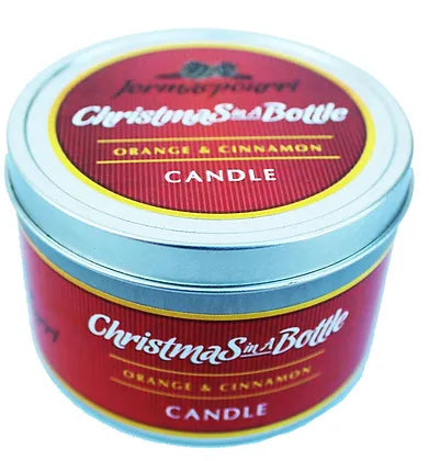 Christmas in a Bottle Candle - Orange & Cinnamon Scented Tin