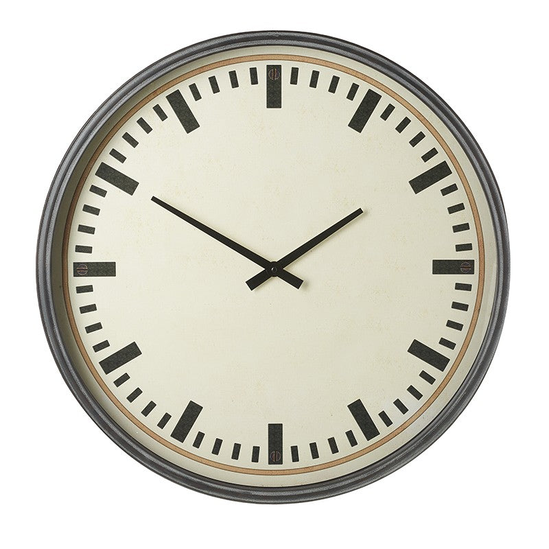 Large Metal & Glass Station Wall Clock