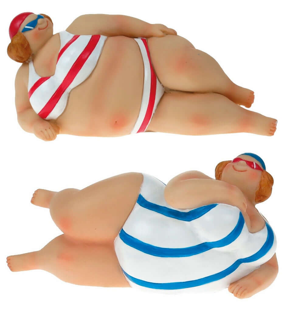 Vintage Plus-Size Swimsuit Figurines - Retro Nautical Beach Decor Set of 2