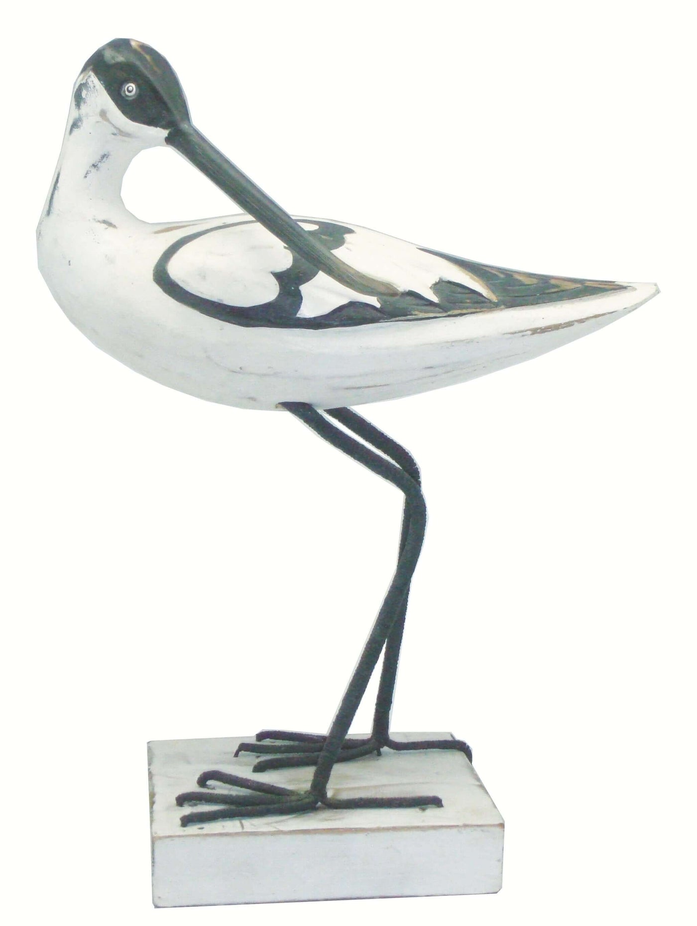 Large Wooden Avocet on Wooden Plinth Nautical Shelf Sitter