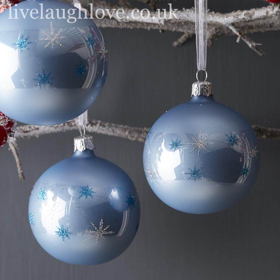 Glass Bauble - Pearlised Blue W/ Stars | Live Laugh Love – LIVE LAUGH ...