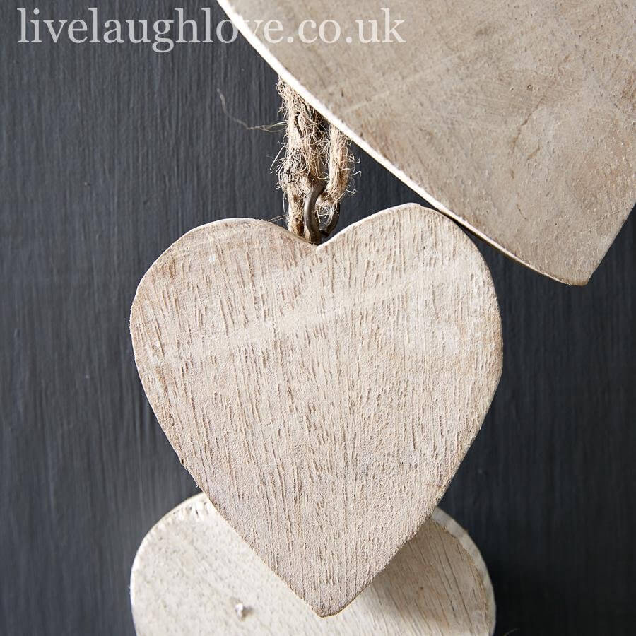 Hanging Trio of Whitewashed Wooden Hearts - LIVE LAUGH LOVE LIMITED