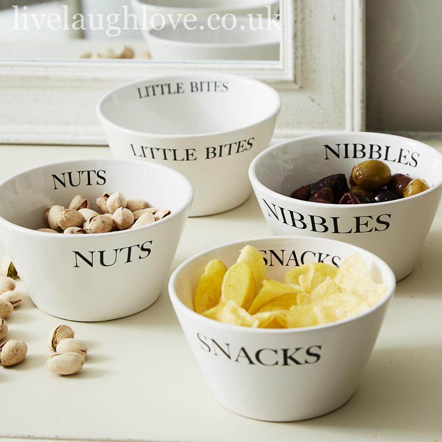 Set Of 4 Ceramic Snack Bowls - LIVE LAUGH LOVE LIMITED