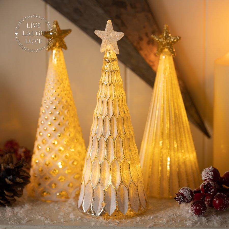 White & Gold LED Christmas Tree Decorations - LIVE LAUGH LOVE LIMITED